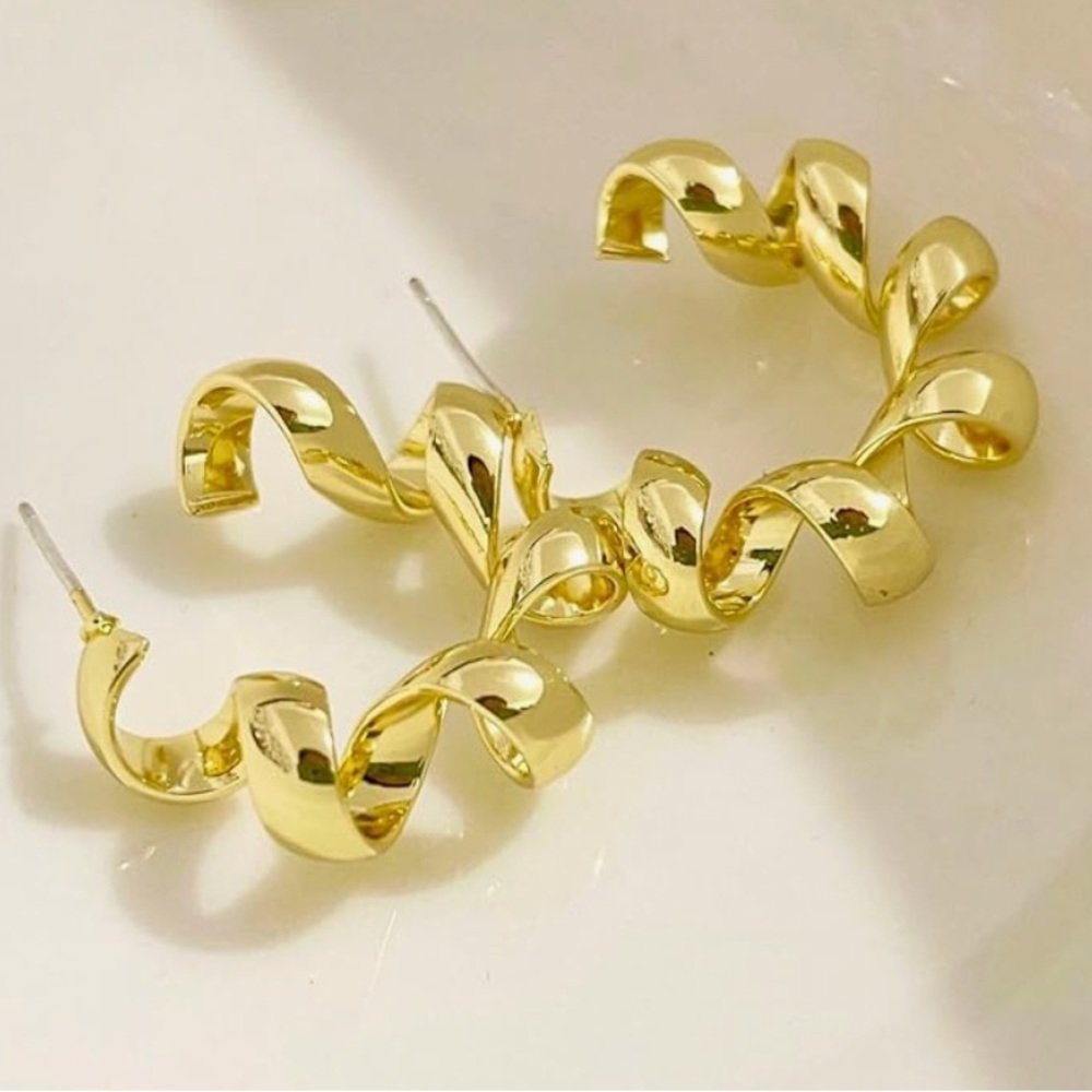 NEW 14K Gold Plated Trendy Gold Open Hoop Earrings - Picture 4 of 6
